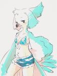  2020 3:4 anthro ashcozy avian beak belly bikini bikini_top bird blush bottomwear breasts chest_tuft cleavage clothed clothing cutoffs denim denim_clothing feathers female half-closed_eyes hi_res kemono looking_at_viewer narrowed_eyes navel neck_tuft non-mammal_breasts shorts sierra_(ashcozy) simple_background small_breasts solo standing swimwear tuft white_background wings 