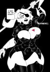  &lt;3 animal_humanoid armor big_breasts big_butt black_and_white_and_red blush breast_squish breasts butt clothing english_text eye_patch eyewear female fish fish_humanoid hair hi_res humanoid jay-marvel marine marine_humanoid melee_weapon monster polearm ponytail solo spear squish teeth text undertale undertale_(series) undyne video_games weapon wide_hips 