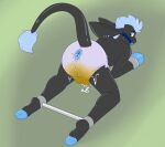  anthro asinus ball_gag bdsm bent_legs black_body blue_eyes blue_hair bodily_fluids bondage_gear bondage_gloves bound butt buttplug cum cum_on_butt diaper domzybun donkey equid equine gag genital_fluids hair hollow_sex_toy looking_back male mammal messy peeing penetrable_sex_toy_in_ass penetrable_sex_toy_insertion piercing plug_(sex_toy) raised_tail sex_toy slave solo tunnel_plug urine watersports wet_diaper wetting wetting_diaper white_diaper 