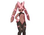  2021 5:4 anthro black_sclera blush breasts brown_body brown_ears featureless_crotch female fur hand_on_hip looking_at_viewer mega_evolution mega_lopunny nintendo pink_body pink_ears pink_fur pok&eacute;mon pok&eacute;mon_(species) pose red_eyes shiny_pok&eacute;mon solo sum video_games 