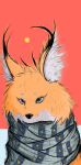  absurd_res ambiguous_gender canid canine eyelashes female feral fluffy fox fur hi_res mammal orange_body orange_fur red_sky sapient_melon scarf sky snow sun 