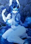  absurd_res anthro blush breasts canid canine female fluffy fur hair haita hi_res horn kemono looking_at_viewer mammal nude smile solo 