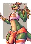  absurd_res anthro balls big_balls big_bulge big_penis bottomwear bulge clothing crop_top dragon femboy_hooters genital_outline genitals girly hi_res horn huge_bulge icarus_(darkgem) legwear male oro97 penis penis_outline reptile scalie shirt shorts solo tank_top text text_on_clothing text_on_shirt text_on_tank_top text_on_topwear thick_thighs thigh_highs topwear western_dragon wings 