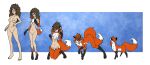  2015 all_fours anthro biped biped_to_quadruped black_ears black_markings black_nose blep blue_background border breast_shrinking breasts brown_hair canid canine colored digital_drawing_(artwork) digital_media_(artwork) digitigrade ear_growth eyebrows female feral flat_chested flat_colors fluffy fluffy_hair fluffy_tail fox fur fur_growth genitals gloves_(marking) gradient_hair growth hair hair_to_fur hand_on_chest handpaw hi_res human human_to_feral kneeling leg_markings looking_back looking_down mammal markings navel nipples nude open_mouth orange_body orange_fur orange_hair orange_tail pale_skin paws plantigrade_to_digtigrade purple_eyes pussy quadruped raised_arm raised_arms raised_eyebrow raised_paw red_fox shrinking simple_background size_transformation snout snout_growth socks_(marking) solo species_transformation standing tail_growth tongue tongue_out transformation transformation_sequence whiskers white_body white_border white_fur white_inner_ear white_tail wide_hips wrenzephyr2 
