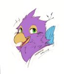  avian beak bird blue_body feathered_wings feathers feral galliform green_eyes gryphon gyro_feather gyrotech hi_res male mythological_avian mythology open_mouth peafowl phasianid pink_body portrait twstacker wings 