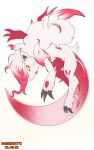  ambiguous_gender anthro canid canine claws crescent_moon feral fox fur gradient_background hi_res hisuian_zoroark mammal moon nintendo pok&eacute;mon pok&eacute;mon_(species) pokemon_legends_arceus red_body red_fur regional_form_(pok&eacute;mon) simple_background solo tohtori_crow video_games white_body white_fur yellow_eyes 