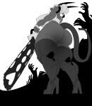 absurd_res anthro big_butt butt chainsaw demon female hi_res high_heels monochrome power_tool solo thewilldpink tools 