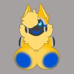  &lt;3 1:1 big_breasts blonde_hair blonde_mane breasts female fur grey_background hair heart_eye hi_res inverted_nipples looking_at_viewer machine mane nipples open_mouth protogen simple_background smile solo yellow_body 