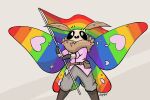  &lt;3 3:2 ambiguous_gender antennae_(anatomy) anthro arthropod aspev belt belt_pouch black_clothing black_gloves black_handwear black_sclera boots clothing enthusiastic flag flagpole footwear gloves handwear heart_marking hi_res holding_flag holding_object insect lepidopteran lgbt_pride moth neck_tuft pink_clothing pink_shirt pink_topwear pride_color_body pride_colors rainbow_flag rainbow_pride_flag rainbow_symbol rainbow_wings shirt six-stripe_rainbow_pride_colors smile solo space_station_13 spread_wings topwear tuft wings 