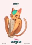  absurd_res animal_crossing anthro digital_media_(artwork) domestic_cat english_text felid feline felis feliscede female food hi_res looking_at_viewer mammal nintendo nude orange_body shaded simple_background smile solo tangy_(animal_crossing) text video_games white_background 