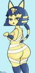  9:18.5 animal_crossing ankha_(animal_crossing) anthro butt domestic_cat felid feline felis female hi_res looking_at_viewer looking_back mammal mellojellowo mostly_nude nintendo rear_view simple_background solo video_games wraps 