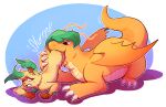  &lt;3 2016 3_fingers 3_toes 5_fingers ambiguous_gender anthro bodily_fluids cheek_bulge chompuff digital_media_(artwork) dragon dragonite duo eeveelution fangs feet feral fingers hi_res leafeon nintendo oral_vore pok&eacute;mon pok&eacute;mon_(species) saliva scales shaded simple_background size_difference soft_vore swallowing teeth text toes tongue unwilling_vore video_games vore 