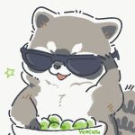  1:1 2021 biped black_nose chibi eyewear feral food fruit grape grey_body mammal plant procyonid raccoon simple_background solo sunglasses white_background white_body yencatx 