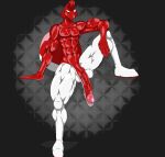  amarashi anthro balls big_balls foreskin genitals hi_res long_penis male muscular nintendo penis pok&eacute;mon pok&eacute;mon_(species) pose red_body red_skin simple_background solo video_games voltorb white_body white_skin 