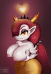  &lt;3 2021 bedroom_eyes big_breasts breast_squish breasts clothed clothing cranihum demon demon_humanoid disney eyeshadow fangs female hekapoo hi_res holding_breast horn huge_breasts humanoid humanoid_pointy_ears looking_at_viewer makeup narrowed_eyes not_furry seductive simple_background smile solo squish star_vs._the_forces_of_evil topless 