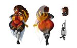 absurd_res anthro avian big_breasts big_butt bird breasts butt female gun hand_on_hip hi_res huge_butt jean_wayne_tyson nipple_outline ranged_weapon rear_view simple_background solo tansau thick_thighs weapon white_background 