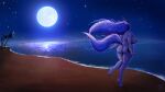  absurd_res anthro anthrofied beach big_breasts blue_body blue_fur blue_hair breasts butt casual_nudity equid female friendship_is_magic fur hair hasbro hi_res mammal mdgusty moon my_little_pony night nude princess_luna_(mlp) seaside solo water 