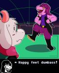  animated anthro blush boots bovid caprine clothing concerned dancing deltarune duo female footwear goat hi_res humor long_ears male mammal open_mouth pink_body ralsei reptile scalie seachord sharp_teeth short_playtime smile susie_(deltarune) teeth undertale_(series) video_games white_body 
