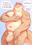  2021 absurd_res anthro balls belly big_balls big_belly big_muscles big_nipples big_pecs big_penis blue_background bodily_fluids chubby_penis dialogue dinosaur flaccid foreskin french_text genitals hi_res humanoid_genitalia humanoid_penis lactating looking_at_viewer louis_(serex) male male_lactation milk musclegut muscular muscular_anthro muscular_male narrowed_eyes navel nipples non-mammal_balls non-mammal_nipples nude overweight overweight_anthro overweight_male pec_squeeze pec_squish pecs penis reptile scalie serex simple_background smile solo squish standing talking_to_viewer text theropod thick_penis translated tyrannosaurid tyrannosaurus tyrannosaurus_rex url 