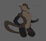  andr0ch anthro armwear bedroom_eyes brown_body brown_fur clothing dragon fur furred_dragon hi_res horn knot latex_armwear latex_stockings legwear looking_at_viewer male narrowed_eyes raised_tail reed_(andr0ch) seductive simple_background smug solo text thigh_highs 
