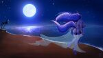  absurd_res anthro anthrofied beach big_breasts blue_body blue_fur blue_hair breasts butt casual_nudity equid female friendship_is_magic fur hair hasbro hi_res mammal mdgusty moon my_little_pony night nude princess_luna_(mlp) seaside solo water 