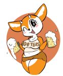  2021 aggressive_retsuko alcohol antelope anthro beer beverage bottomwear bovid breasts cleavage clothed clothing crop_top female happy holding_beverage holding_object hooters hooters_uniform horn hotpants mammal midriff one_eye_closed open_mouth open_smile portrait sanrio shirt shorts smile solo three-quarter_portrait topwear tsunoda vono wink 