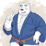  1:1 2021 anthro asian_clothing belly black_clothing black_fundoshi black_nose black_underwear blush clothing east_asian_clothing fundoshi hi_res humanoid_hands japanese_clothing kemono male mammal overweight overweight_male polar_bear shirane_kan solo underwear ursid ursine utau white_body yaki_atsuage 