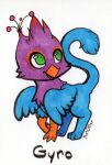  avian beak bird bird_feet blue_body chibi feathered_wings feathers feral galliform green_eyes gryphon gyro_feather katotter male mythological_avian mythology paws peafowl phasianid pink_body quadruped wings 