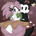  1:1 2021 3barts absurd_res accessory amy_rose anthro big_breasts big_butt black_body black_fur bottomwear breast_squish breasts breasts_frottage butt classic_amy_rose classic_sonic_(universe) clothed clothing curvy_figure digital_media_(artwork) disney dress duo embrace eulipotyphlan eyelashes female fingers flower_on_hat fur gloves hair handwear hat headband headgear headwear heart_background hedgehog hi_res hourglass_figure hug huge_breasts huge_butt line_tail looking_at_viewer looking_back mammal miniskirt minnie_mouse mouse multicolored_body multicolored_fur murid murine narrow_tail pac_man_eyes panties pink_body pink_fur pink_hair rear_view rodent sega simple_background simple_eyes skinny_tail skirt smile sonic_the_hedgehog_(series) squish standing tail_motion tailwag tan_body tan_fur thick_thighs topless topless_anthro topless_female two_tone_body two_tone_fur underwear voluptuous wavy_tail white_body white_fur wide_hips 