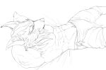  2021 anthro arm_tuft big_abs big_muscles big_pecs black_and_white bottomwear bristol canid canine canis clothed clothed_anthro clothed_male clothing digital_drawing_(artwork) digital_media_(artwork) ear_tuft elbow_tufts eyebrows fluffy hands_behind_head high-angle_view inner_ear_fluff loincloth lying male male_anthro mammal manly monochrome muscular muscular_anthro muscular_male navel on_back pants pecs portrait pubes side_view simple_background solo three-quarter_portrait topless topless_anthro topless_male tuft white_background wolf 