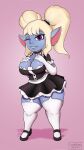  2021 9:16 absurd_res breasts choker cleavage clothed clothing cranihum female garter_straps hand_on_breast hi_res humanoid humanoid_pointy_ears jewelry league_of_legends legwear looking_at_viewer maid_uniform necklace not_furry one_eye_closed poppy_(lol) riot_games short_stack simple_background smile solo thigh_highs twintails_(hairstyle) uniform video_games wink yordle 