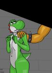  anthro bowser brick_wall butt duo faceless_character faceless_male featureless_crotch green_yoshi hand_on_shoulder hi_res koopa looking_up male male/male mario_bros nervous nintendo nipples nude redxelxet scalie solo_focus video_games wall_(structure) yoshi 