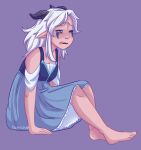  clothed clothing dress elf eyebrows facial_markings female hair half-closed_eyes head_markings hi_res horn humanoid humanoid_pointy_ears long_hair markings narrowed_eyes one_eye_closed purple_background rayla simple_background sitting solo thick_eyebrows tired unknown_artist white_hair 
