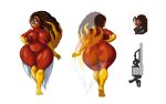  absurd_res anthro avian big_breasts big_butt bird breasts butt female genitals gun hand_on_hip hi_res huge_butt jean_wayne_tyson nude pussy ranged_weapon rear_view simple_background solo tansau thick_thighs weapon white_background 