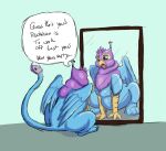  after_vore avian beak bird bird_feet blue_body feathered_wings feathers feral galliform gryphon gyro_feather gyrotech hasbro hi_res mirror my_little_pony mythological_avian mythology overweight paws peafowl phasianid pink_body quadruped silent_e tail_tuft tuft vore weight_gain wings 