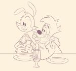 animaniacs anthro canid canine canis ciervorobot clothing disney domestic_dog drinking_straw duo eating eyewear food furniture glasses gloves goof_troop half-closed_eyes hand_on_cheek hand_on_face handwear happy holding_object inkblot looking_at_another low_res male male/male mammal max_goof narrowed_eyes plate poking sandwich_(food) shirt sketch smile straw table topwear touching_cheek touching_face warner_brothers yakko_warner 