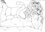  anthro butt daigaijin daikarin_(daigaijin) ear_piercing ear_ring felid female fur furniture furryfight_chronicles hair lion looking_at_viewer mammal monochrome muscular muscular_anthro muscular_female one_eye_closed pantherine piercing sofa solo wink 