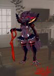  absurd_res anthro avian bird breasts corvid corvus_(genus) cosplay crow crowhite dyed-hair female hi_res holding_object holding_weapon kill_la_kill melee_weapon non-mammal_breasts oscine passerine photo_background ryūko_matoi solo studio_trigger sword weapon 