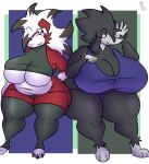  absurd_res anthro big_breasts blush breast_size_difference breasts cleavage clothed clothing duo female furfrou hi_res huge_breasts kingretrokirby legwear lycanroc nintendo panties pok&eacute;mon pok&eacute;mon_(species) thick_thighs thigh_highs underwear video_games 