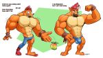  2020 4_fingers 8-pack abs activision anthro badroy bandicoot big_muscles bottomwear bulge clothing crash_bandicoot crash_bandicoot_(series) fingerless_gloves fingers flexing flexing_muscles food fruit gloves green_background growth hair handwear himbo himbofication judging lips male mammal marsupial mostly_nude muscle_growth muscular muscular_anthro muscular_arms muscular_legs muscular_male nervous offscreen_character pants pecs plant red_hair scolding shaded simple_background solo thick_lips torn_bottomwear torn_clothing torn_gloves torn_handwear torn_pants torn_shoes transformation video_games watermark 