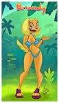  2017 anthro bikini blue_eyes brandy_and_mr._whiskers brandy_harrington breasts canid canine canis clothed clothing collar curvy_figure digital_media_(artwork) disney domestic_dog female fingers footwear hi_res hourglass_figure jungle looking_at_viewer mammal nafyo-toons open_mouth outside platform_footwear platform_sandals sandals skimpy smile solo swimwear tongue 