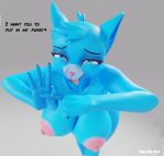  2021 3d_(artwork) andrey_4k anthro big_breasts blue_body blue_fur breasts cartoon_network digital_media_(artwork) domestic_cat eye_roll felid feline felis female fingers fur hi_res mammal mature_female nicole_watterson nipples pink_nipples pinup pose signature solo the_amazing_world_of_gumball valorlynz 