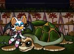  black_eyes blue_eyes blue_eyeshadow chiropteran eyeshadow female fur lips makeup mammal mintybirdy pink_lips reptile rouge_the_bat scalie sega shell size_difference smile sonic_adventure sonic_the_hedgehog_(series) turtle white_body white_fur wings 