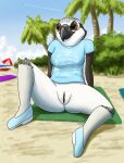  &lt;3 accipitriform anthro avian beach bird bottomless breasts clothed clothing female fish_birb footwear genitals hi_res lizzy_(fish_birb) osprey outside partially_clothed presenting presenting_pussy public public_nudity pussy seaside shirt solo spread_legs spreading t-shirt topwear 