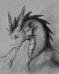  2021 digital_media_(artwork) dragon duo eyebrows eyelashes eyes_closed female hi_res horn monochrome oral sex sinvelia spines 