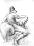  2010 abs anthro biped claws erection fluffy fluffy_tail full-length_portrait genitals greyscale hand_on_knee hand_on_leg head_tuft hindpaw jyno male mammal mephitid monochrome muscular muscular_anthro muscular_male navel nude paws penis plantigrade portrait pose side_butt signature skunk smile solo tuft 