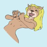  1:1 aarqon anthro arched_back blonde_hair breast_squish breasts brown_body brown_fur erect_nipples freckles fur girly hair imminent_titfuck inviting lips luca_(aarqon) lutrine lying male mammal mustelid navel nipples on_back one_eye_closed smile solo squish 