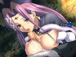  breasts censored cum cum_on_body cum_on_breasts cum_on_hair cum_on_upper_body facial gloves green_eyes huge_breasts long_hair m&amp;m open_mouth paizuri penis pink_hair purple_hair 