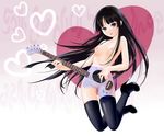  akiyama_mio bass_guitar black_eyes black_hair blush breasts heart high_heels instrument jumping k-on! long_hair medium_breasts nude pussy shoes solo thighhighs transparent yori_(shitsuon) 