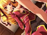  armor blonde_hair breasts censored cum cum_explosion cum_on_body cum_on_breasts cum_on_upper_body facial long_hair open_mouth overflow paizuri penis red_eyes 